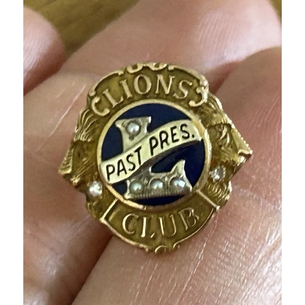 10k Yellow Gold & Enamel Lions Club Past President Pin 2 Grams